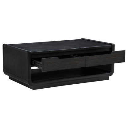 Leandro Burnished Black 2 Drawer Wood Cocktail Coffee Table