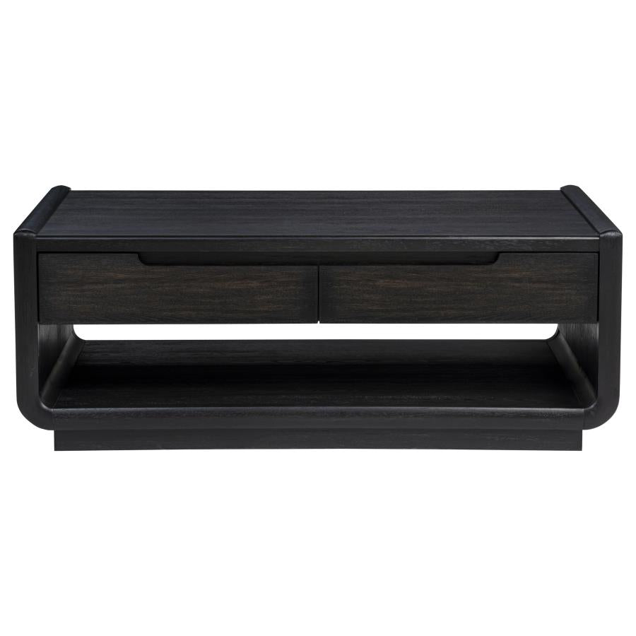 Leandro Burnished Black 2 Drawer Wood Cocktail Coffee Table