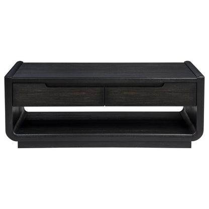 Leandro Burnished Black 2 Drawer Wood Cocktail Coffee Table