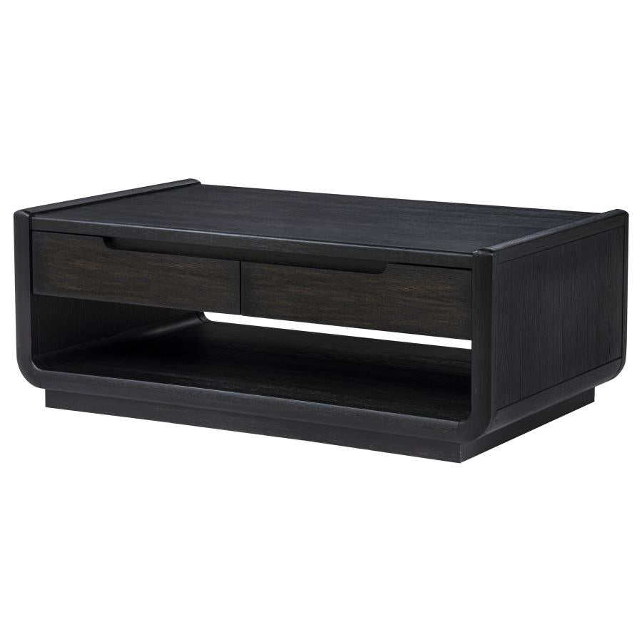 Leandro Burnished Black 2 Drawer Wood Cocktail Coffee Table