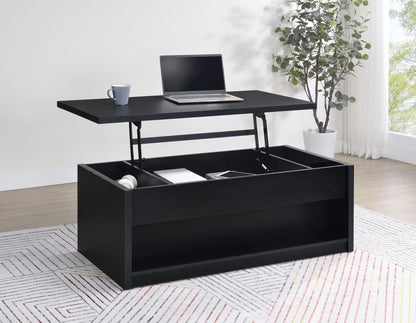 Knapp Lift-Top Cocktail Coffee Table with Dual Drawers in Black – Versatile Storage & Style