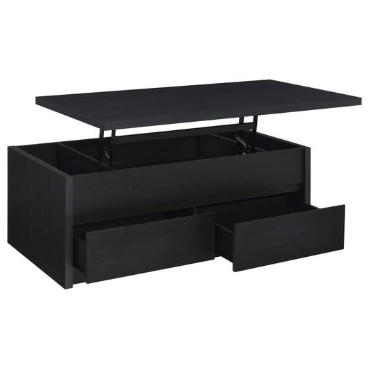 Knapp Lift-Top Cocktail Coffee Table with Dual Drawers in Black – Versatile Storage & Style