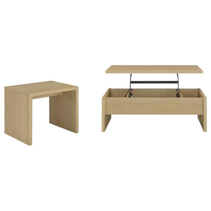 Canoga 2-Piece Lift Top Cocktail Coffee Table Set in Light Oak - Versatile Living Room Furniture
