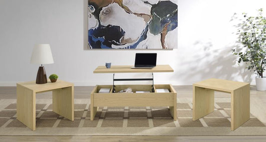 Canoga 3-Piece Lift Top Cocktail Coffee Table Set in Light Oak - Functional Living Room Furniture