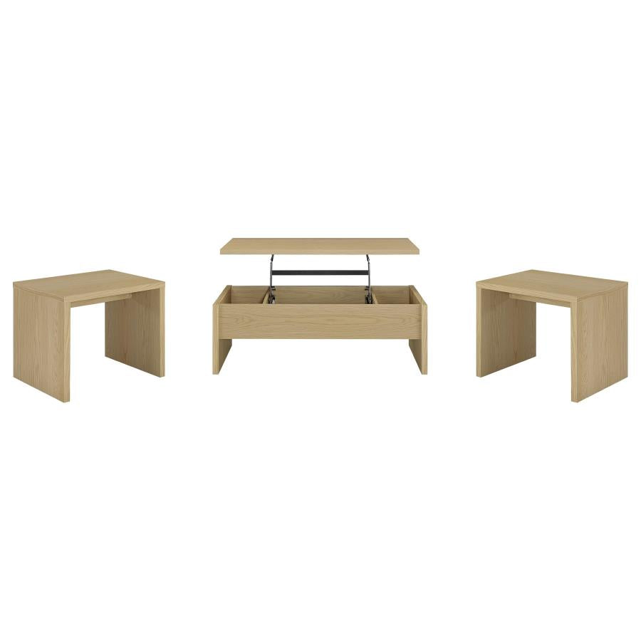 Canoga 3-Piece Lift Top Cocktail Coffee Table Set in Light Oak - Functional Living Room Furniture