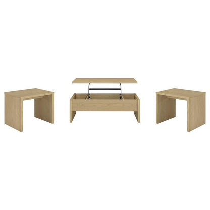 Canoga 3-Piece Lift Top Cocktail Coffee Table Set in Light Oak - Functional Living Room Furniture