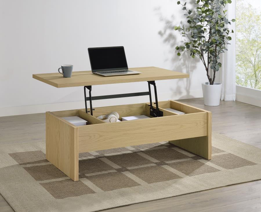 Canoga Light Oak Engineered Wood Lift Top Coffee Table - Functional Living Room Furniture