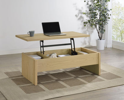 Canoga Light Oak Engineered Wood Lift Top Coffee Table - Functional Living Room Furniture