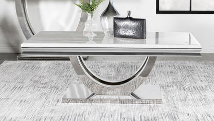Kerwin Rectangular Stone Top Coffee Table White and Chrome - Elegant and Modern Coffee Table for Your Living Room