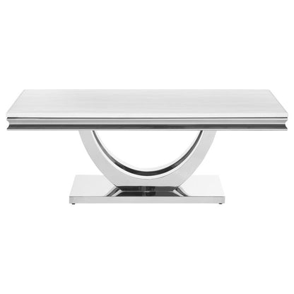 Kerwin Rectangular Stone Top Coffee Table White and Chrome - Elegant and Modern Coffee Table for Your Living Room