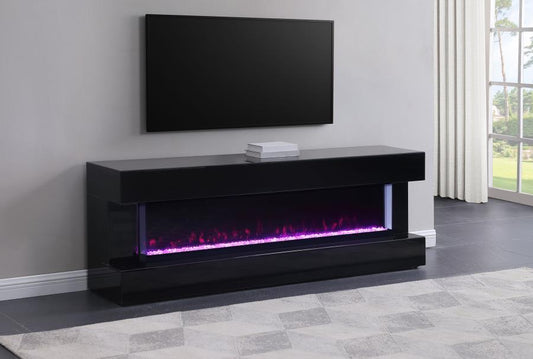 Vallerie 71" TV Stand with Visual Flame Box Black - Stylish and Functional Media Console with Warmth and Ambiance