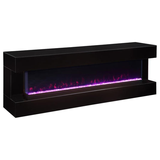 Vallerie 71" TV Stand with Visual Flame Box Black - Stylish and Functional Media Console with Warmth and Ambiance