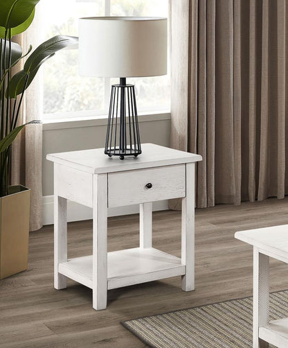 Payne 1-Drawer Wood End Table with Shelf White - Stylish and Functional Accent Table for Your Living Room