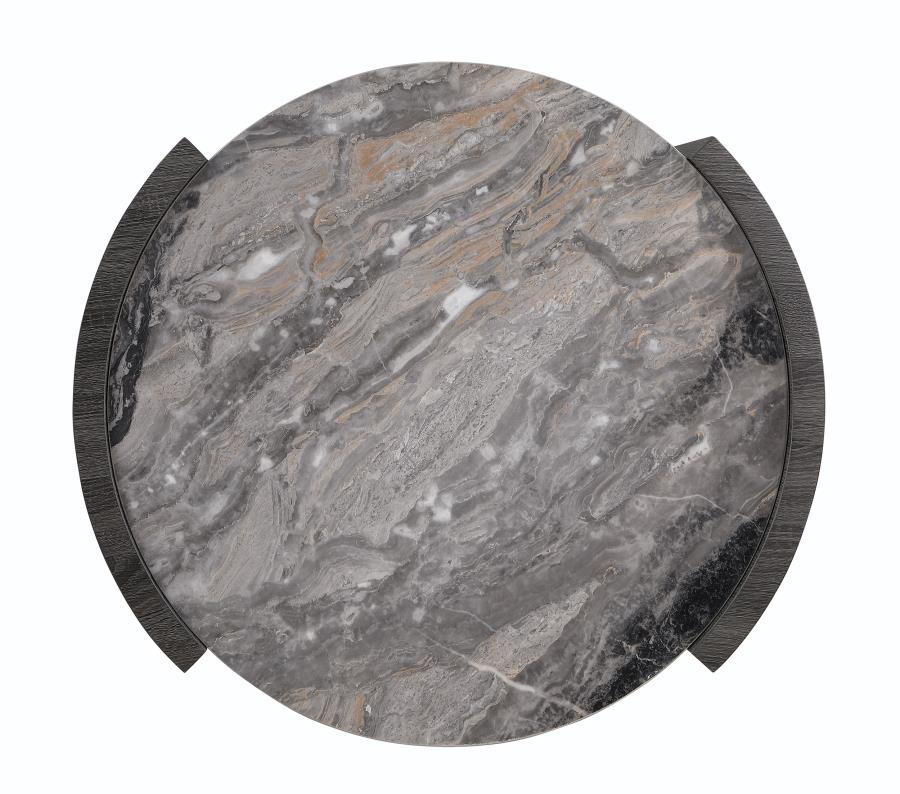 Gladstone Round End Table – Distressed Grey with Faux Marble Top