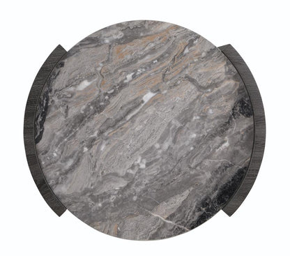 Gladstone Round End Table – Distressed Grey with Faux Marble Top