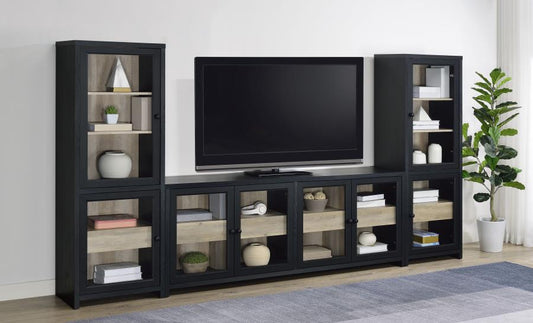 Denison 3-Piece Entertainment Center with 79-Inch TV Stand in Black - Modern Media Console Set