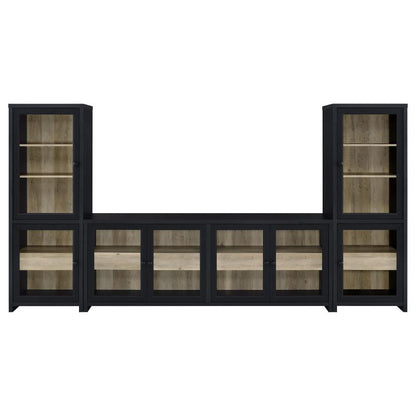 Denison 3-Piece Entertainment Center with 79-Inch TV Stand in Black - Modern Media Console Set