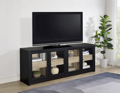 Denison 79-Inch Black 4-Door TV Stand - Modern Media Console Cabinet