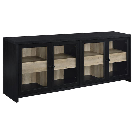 Denison 79-Inch Black 4-Door TV Stand - Modern Media Console Cabinet