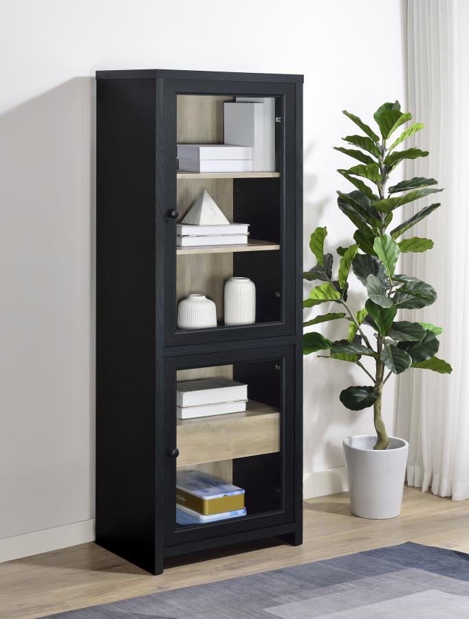 Denison 67-Inch Black 2-Door Media Tower - Tall Storage Cabinet for Living Room