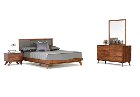 Soria Grey and Walnut Bedroom Set with Upholstered Bed