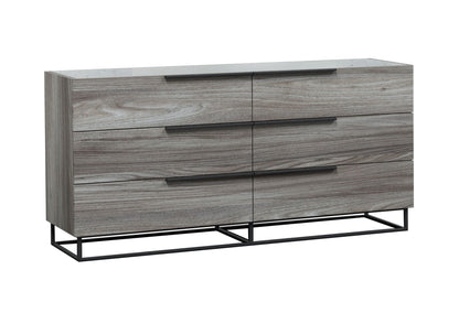 Modrest Enzo Italian Modern Grey Oak Dresser – Sleek 6-Drawer Contemporary Storage