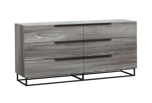 Modrest Enzo Italian Modern Grey Oak Dresser – Sleek 6-Drawer Contemporary Storage