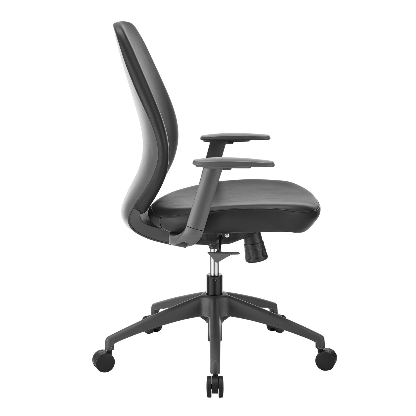 Filip Low Back Office Chair in Black Leatherette with Plastic Gray Back Support