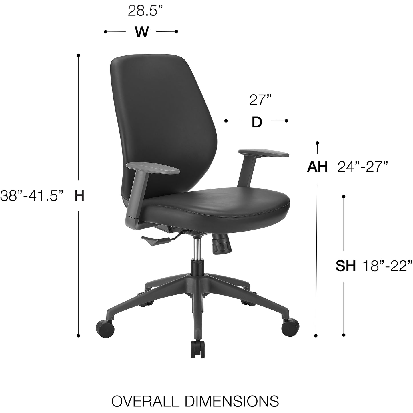 Filip Low Back Office Chair in Black Leatherette with Plastic Gray Back Support