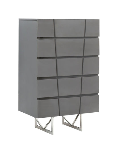 Chrysler Grey High Gloss Five Drawer Chest
