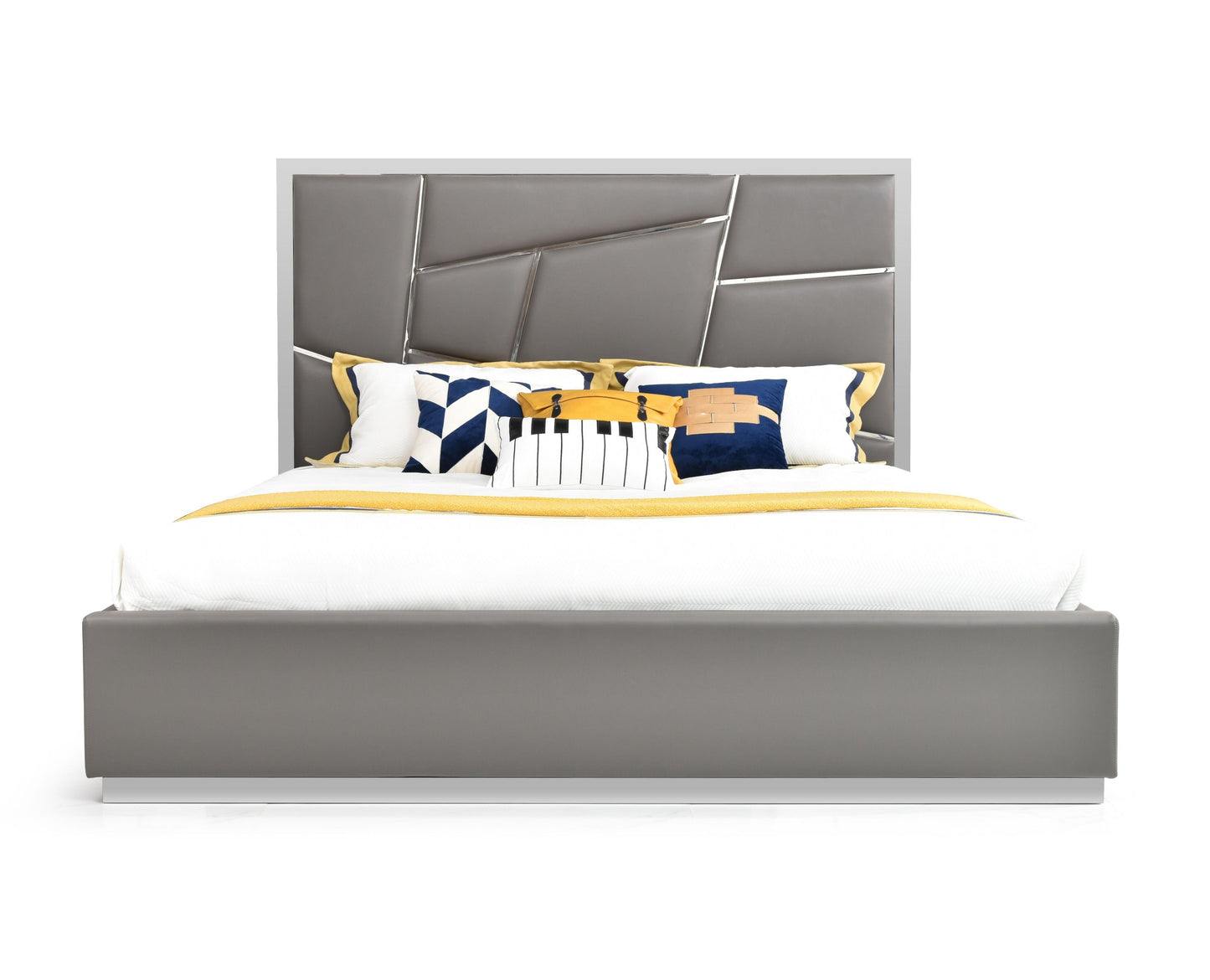 Chrysler Grey Bonded Leather Upholstered Platform Bed