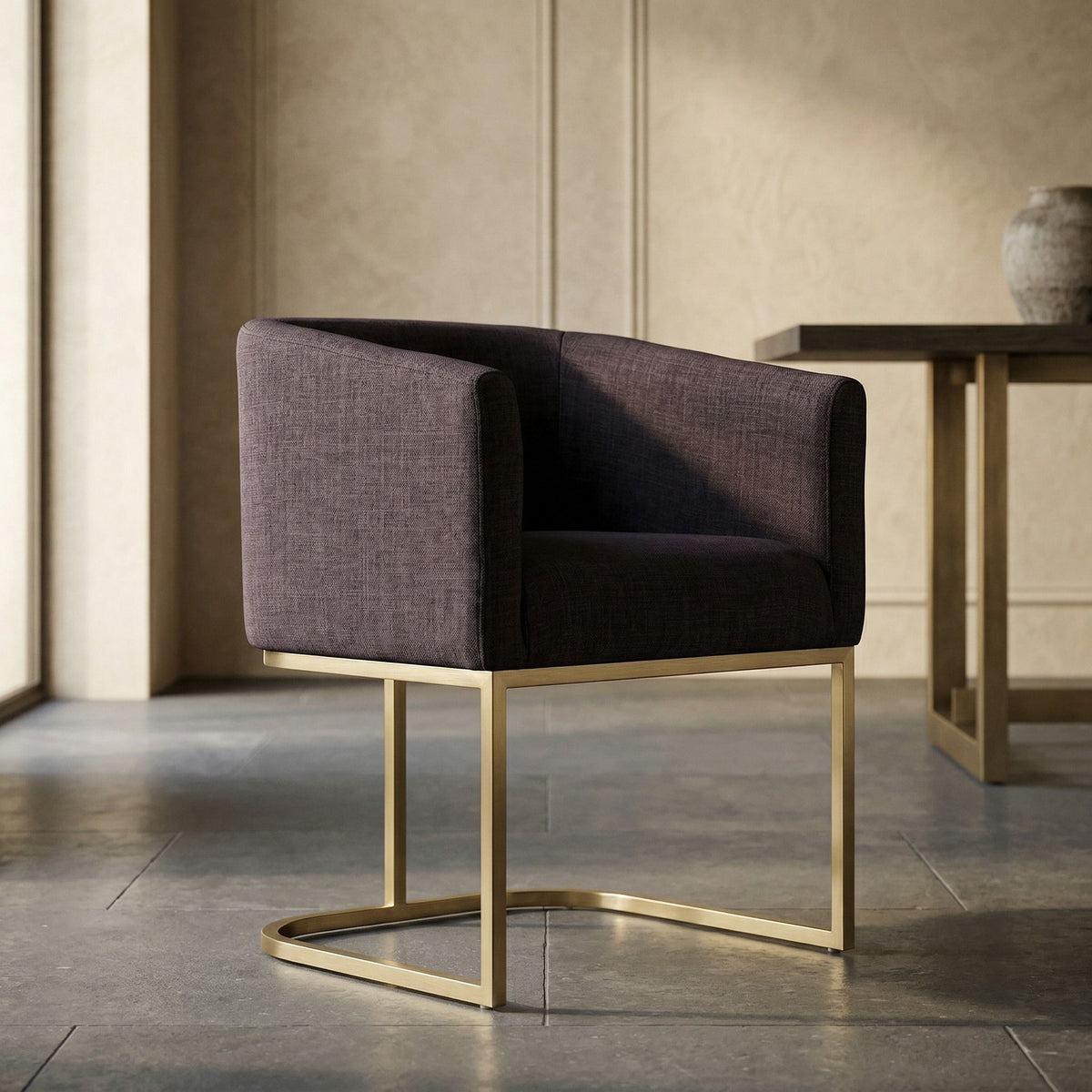 Yukon Grey Fabric and Antique Brass Dining Chair