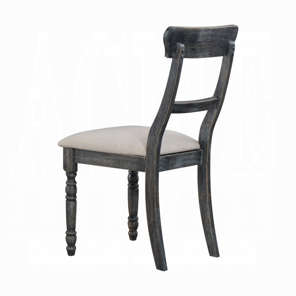 Leventis Light Brown Linen & Weathered Gray Finish Side Chair (Set-2)