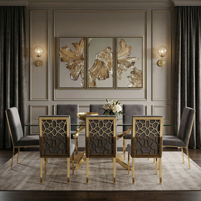 Reba Grey Velvet and Gold Dining Chair Set of 2