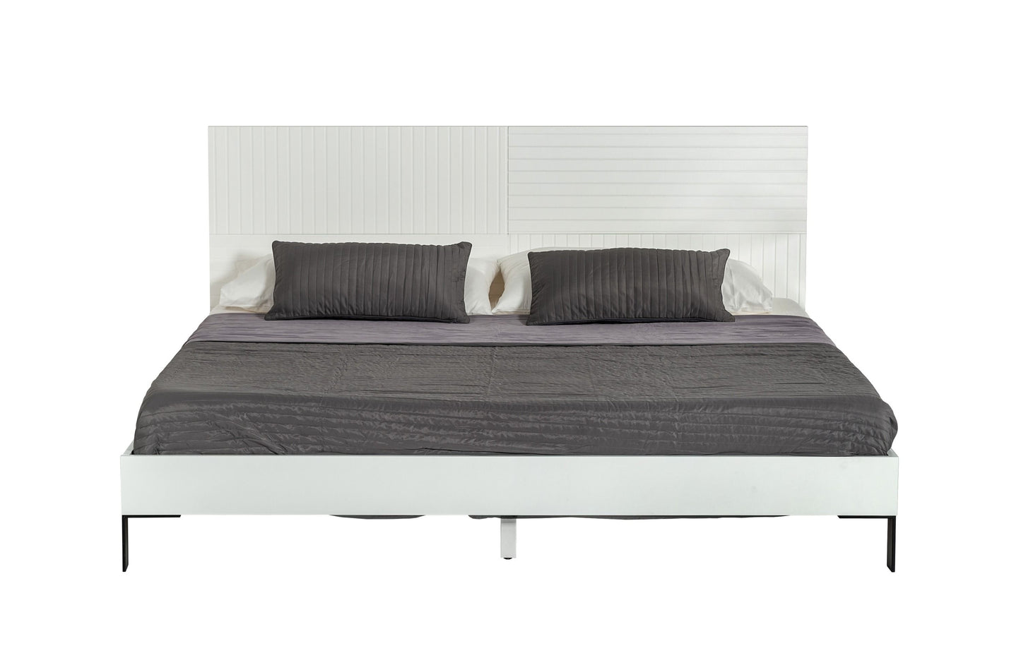 Valencia White Matte Platform Bed with Black Metal Legs
