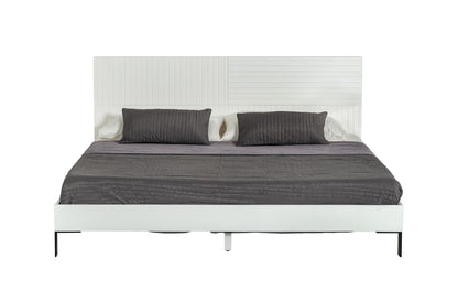 Valencia White Matte Platform Bed with Black Metal Legs