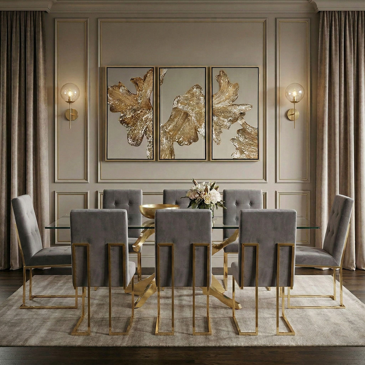 Legend Grey Fabric and Gold Dining Chair Set of 2