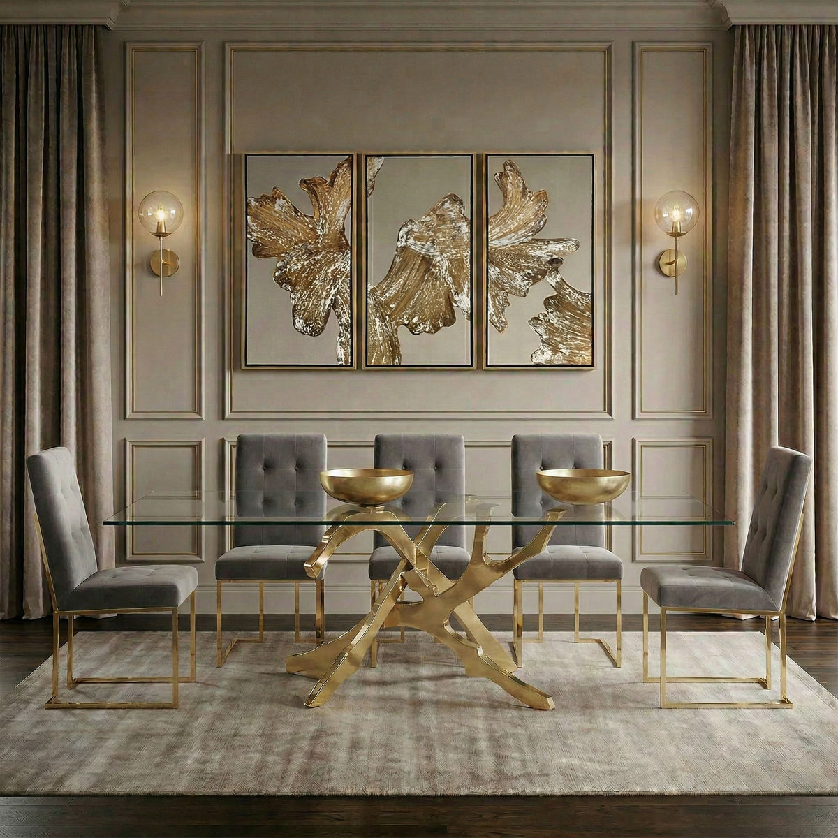 Legend Grey Fabric and Gold Dining Chair Set of 2