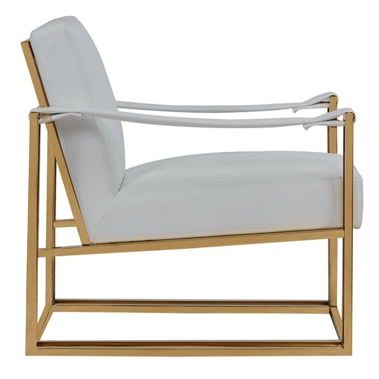 Larson White Leatherette and Gold Accent Chair