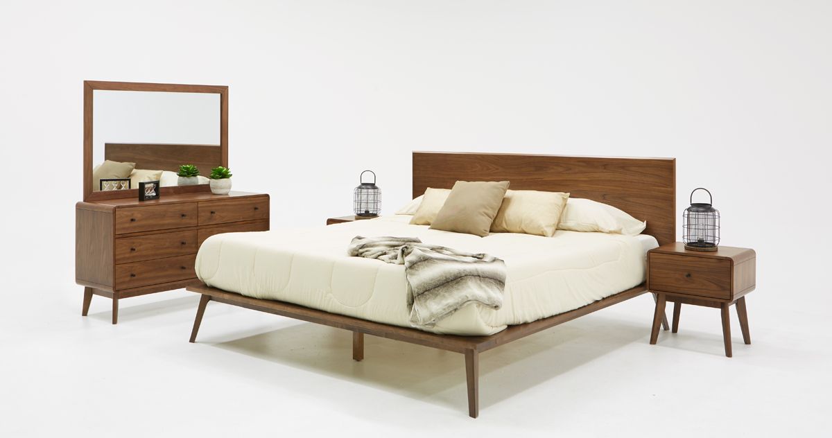 Modrest Carmen Mid-Century Modern Walnut Bed