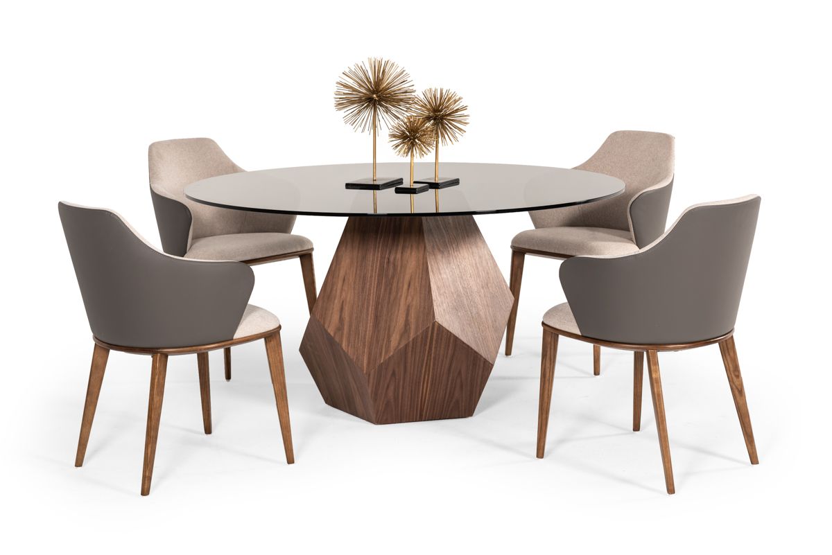 Modrest Rackham & Megan Mid-Century Modern Walnut Dining Set – 7-Piece Dining Room Furniture