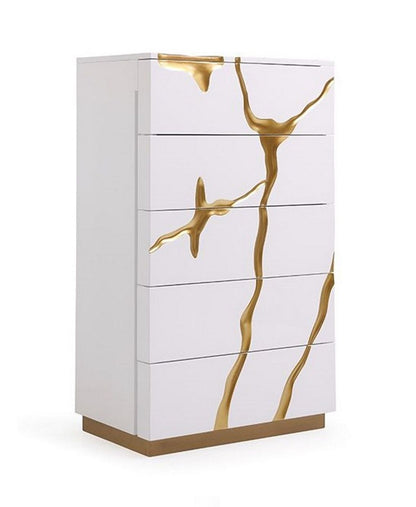 Aspen White and Gold 5 Soft-Closing Drawers Chest