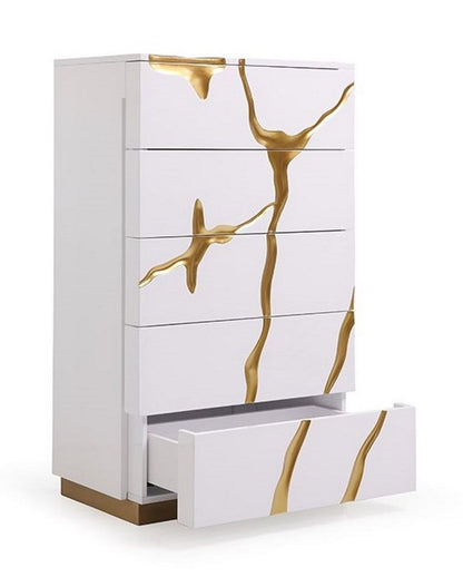Aspen White and Gold 5 Soft-Closing Drawers Chest