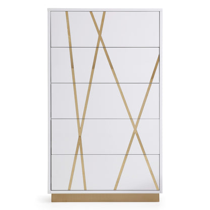 Nixa White and Gold 5 Soft-Closing Drawers Chest
