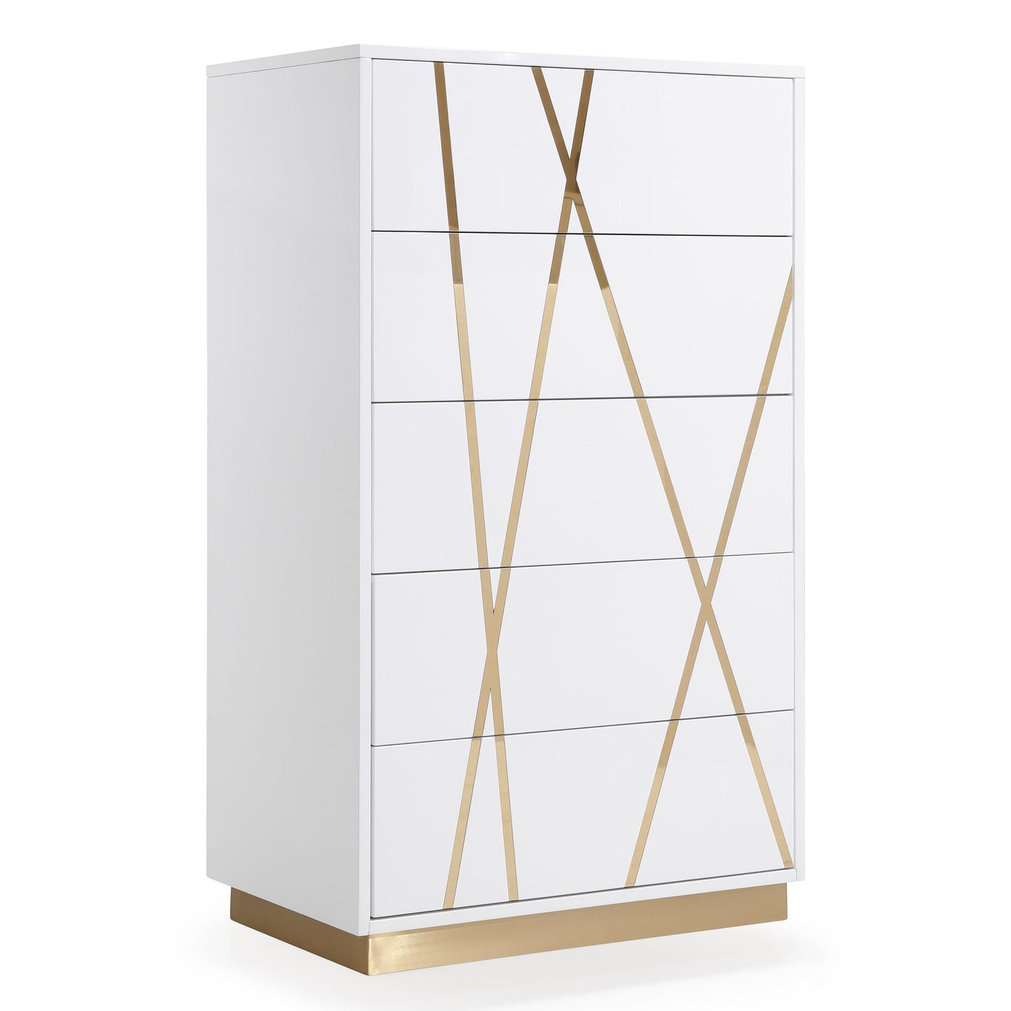 Nixa White and Gold 5 Soft-Closing Drawers Chest