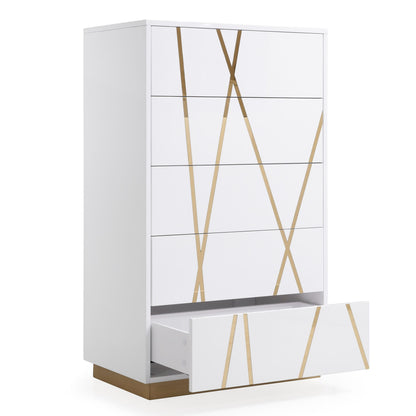 Nixa White and Gold 5 Soft-Closing Drawers Chest