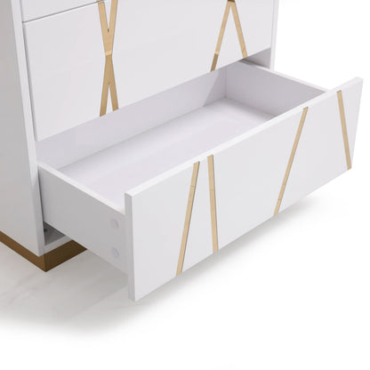 Nixa White and Gold 5 Soft-Closing Drawers Chest
