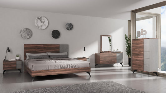 Nova Domus Palermo Italian Modern 4-Piece Bedroom Set – Faux Concrete & Noce Bodrum Finish
