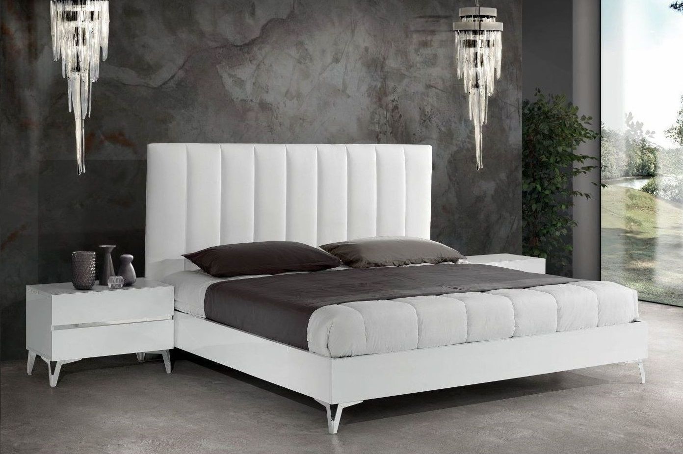 Nova Domus Angela - Italian Modern White Eco Leather Bed w/ Nightstands