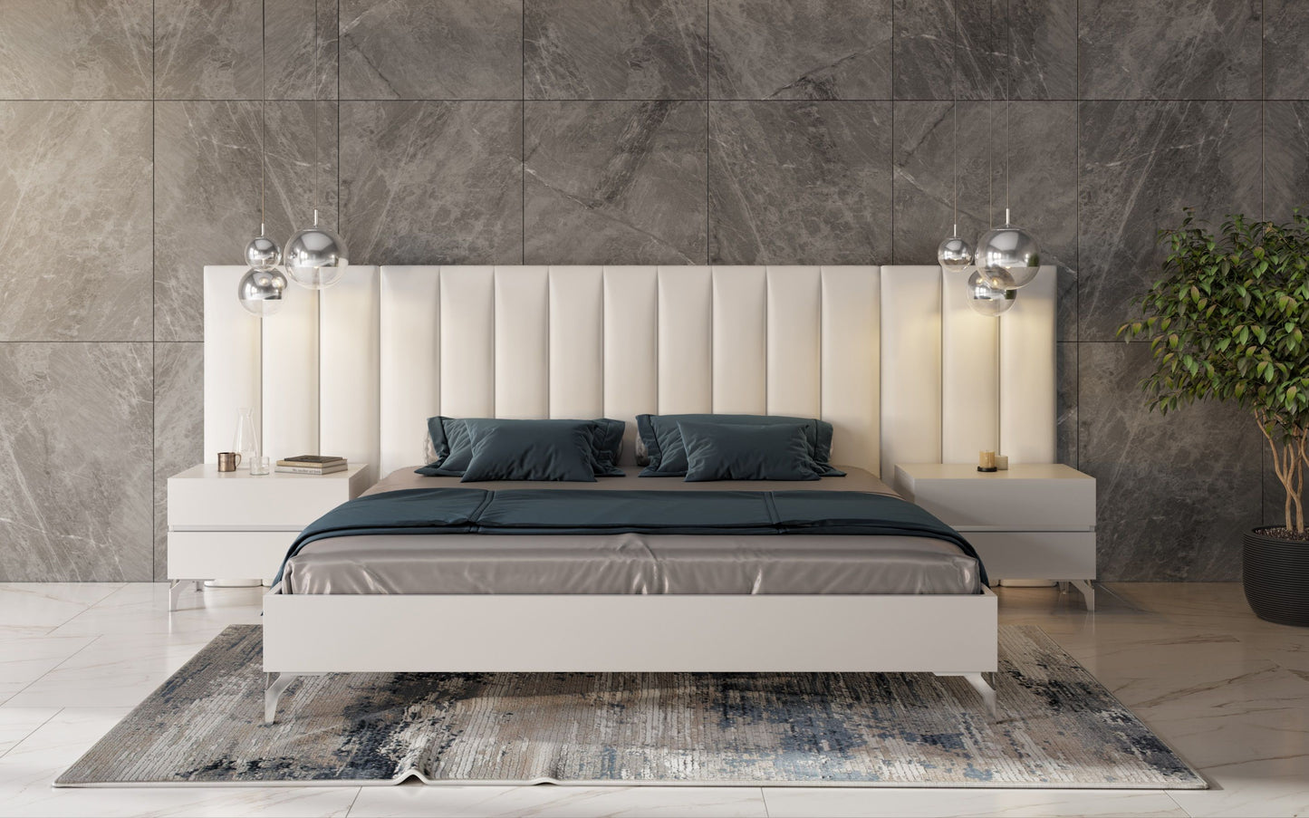 Luxury Italian Modern Bedroom Set – Nova Domus Angela 4-Piece in White Eco Leather with Wings